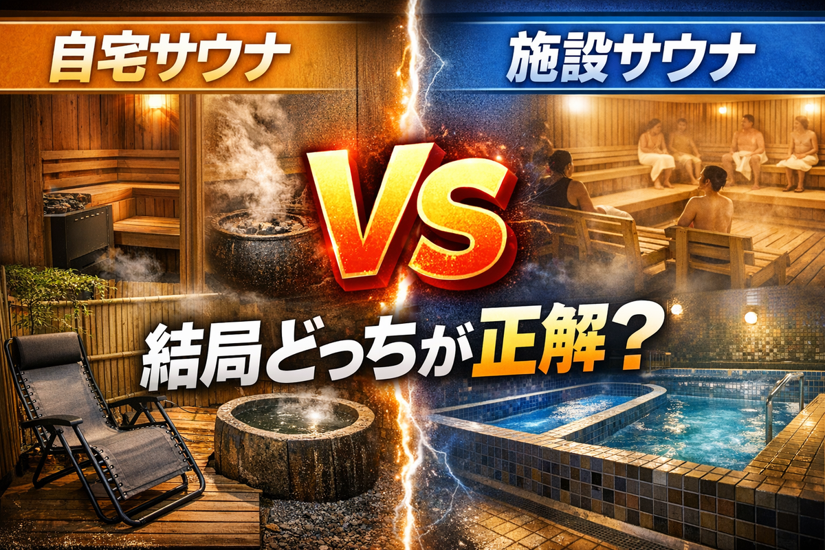 自宅と施設サウナのVSイメージ