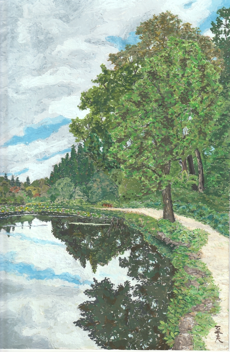 水彩画（池の掃除） 水彩画（池の掃除）