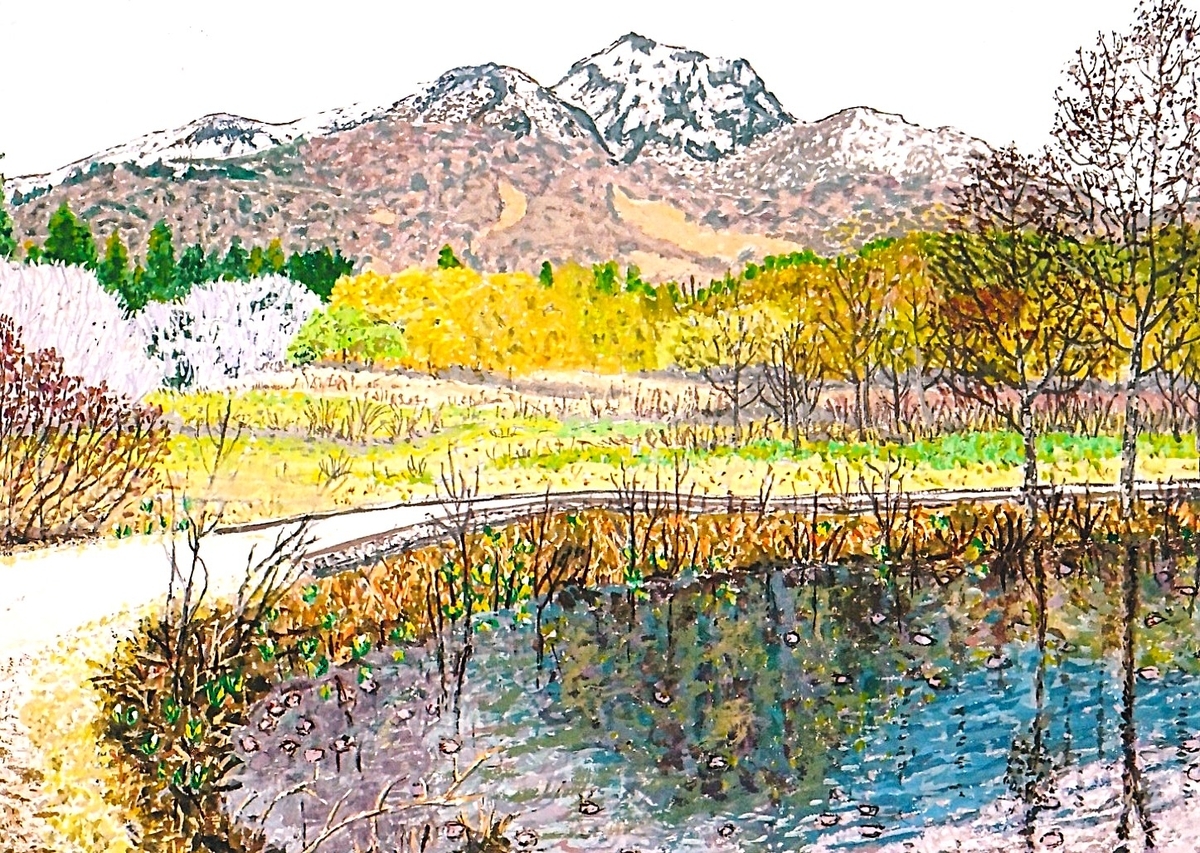 水芭蕉そっと咲く清水のほとり - 小池至夫水彩画(通称ガッシュ)の世界