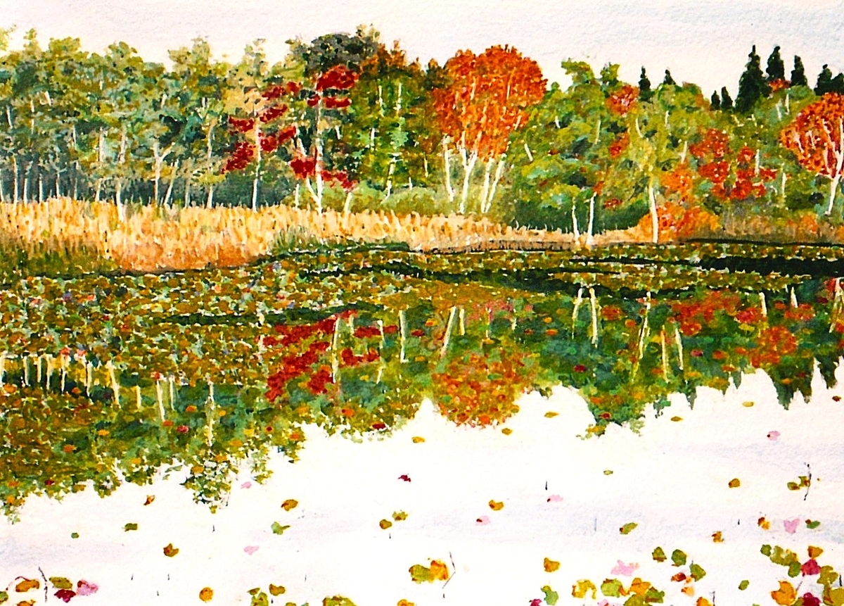 水面に映る秋の彩り - 小池至夫水彩画(通称ガッシュ)の世界
