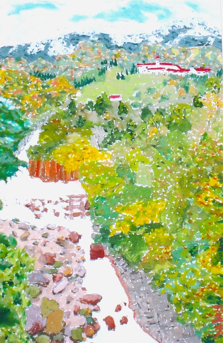 赤倉の秋と彩る赤い屋根 - 小池至夫水彩画(通称ガッシュ)の世界