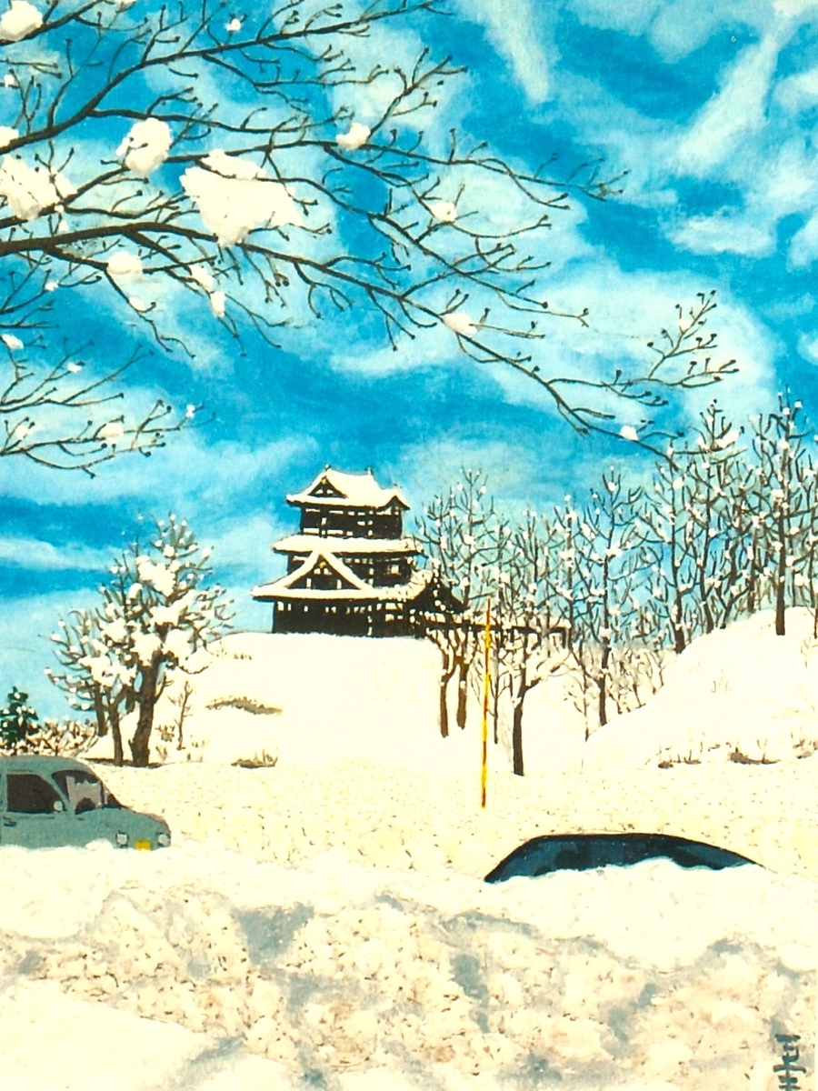 雪晴れの散策懐古の朝 - 小池至夫水彩画(通称ガッシュ)の世界