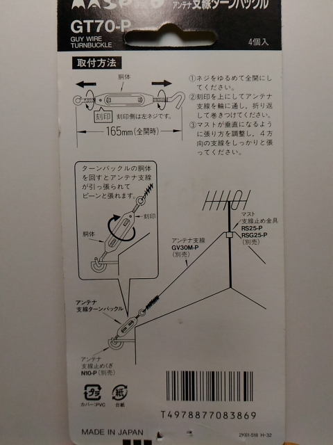 ターバックルパッケージの説明。