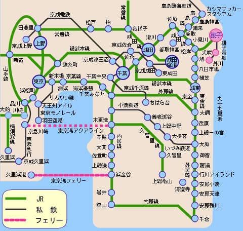 銚子電鉄の路線と関東の路線図