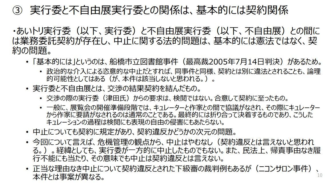 トリエンナーレは憲法上の表現の自由の侵害ではない