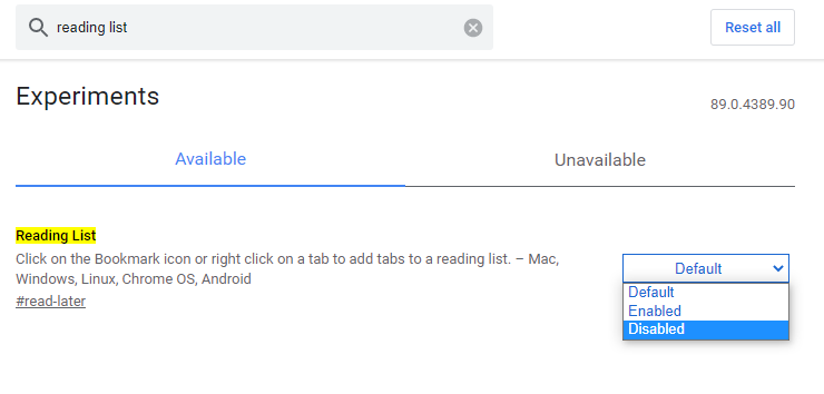 クロームのリーディングリストを削除する方法