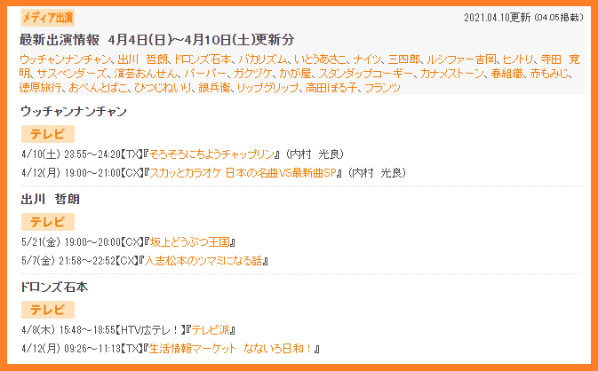 出川哲朗の出演番組、最新出演情報