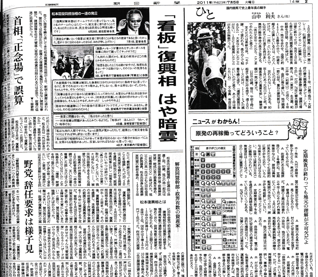 松本龍復興担当大臣の問題発言炎上