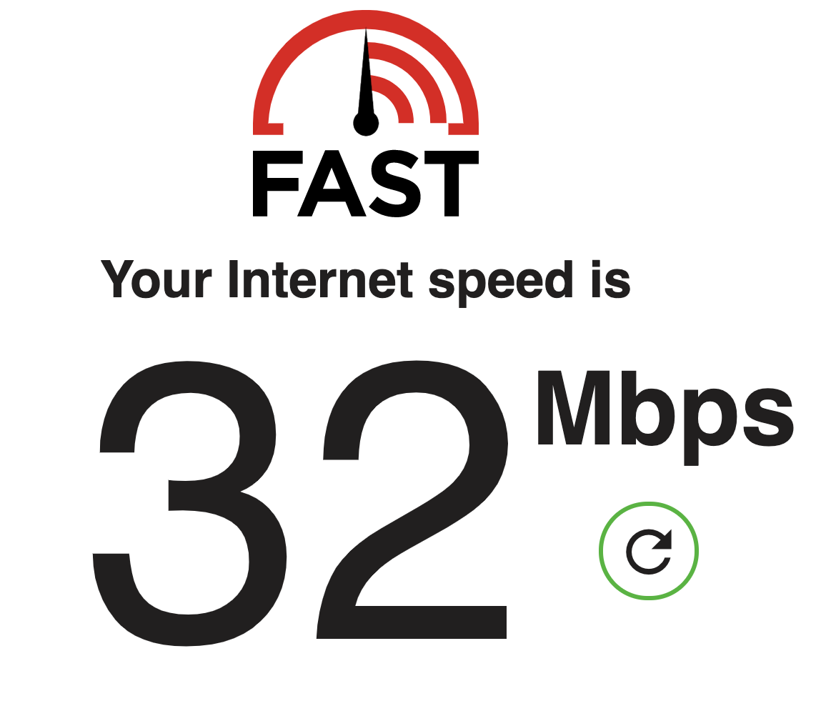 fast.com の測定結果: 32Mbps