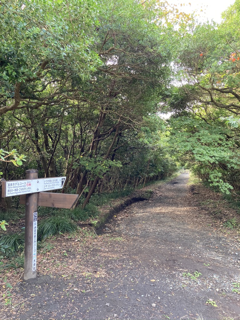 温泉コースの看板と木漏れ日コースの入り口