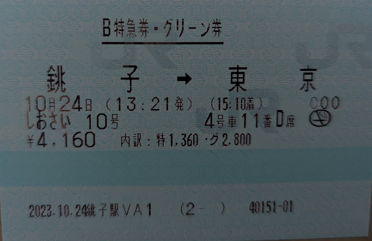 グリーン券】特急しおさい（255系）グリーン券 - のんびり乗り鉄紀行
