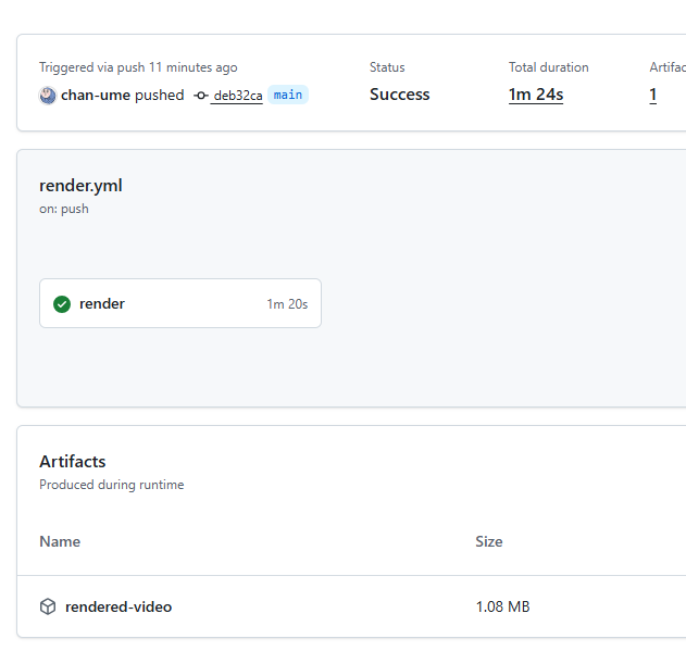 GitHub Actionsで動画生成した様子