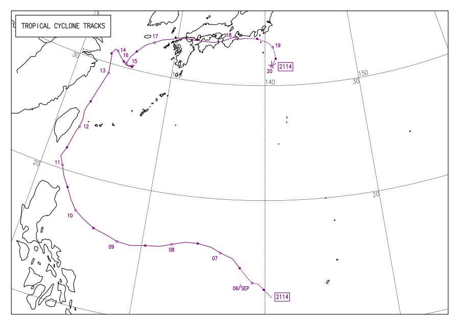 2021年の台風14号進路図