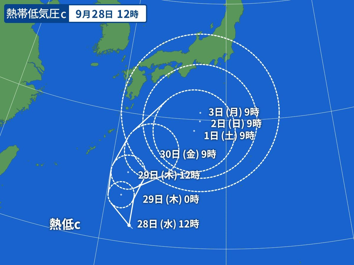 熱帯低気圧cの進路予想図