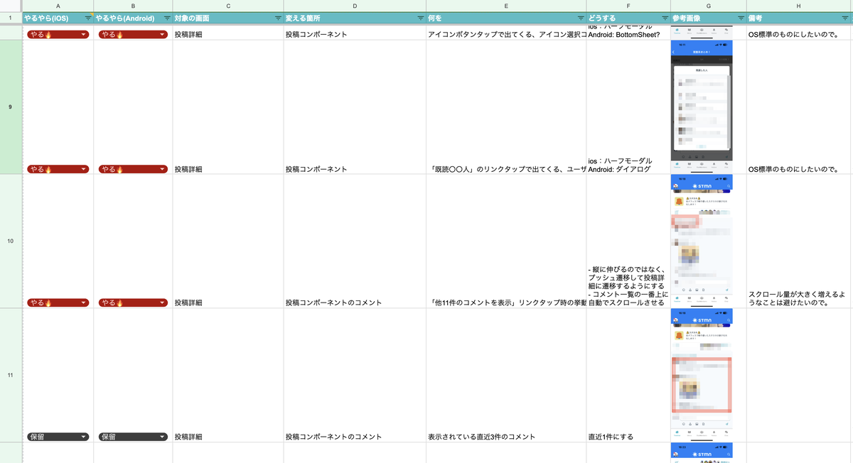 改善したい仕様やUIUX一覧