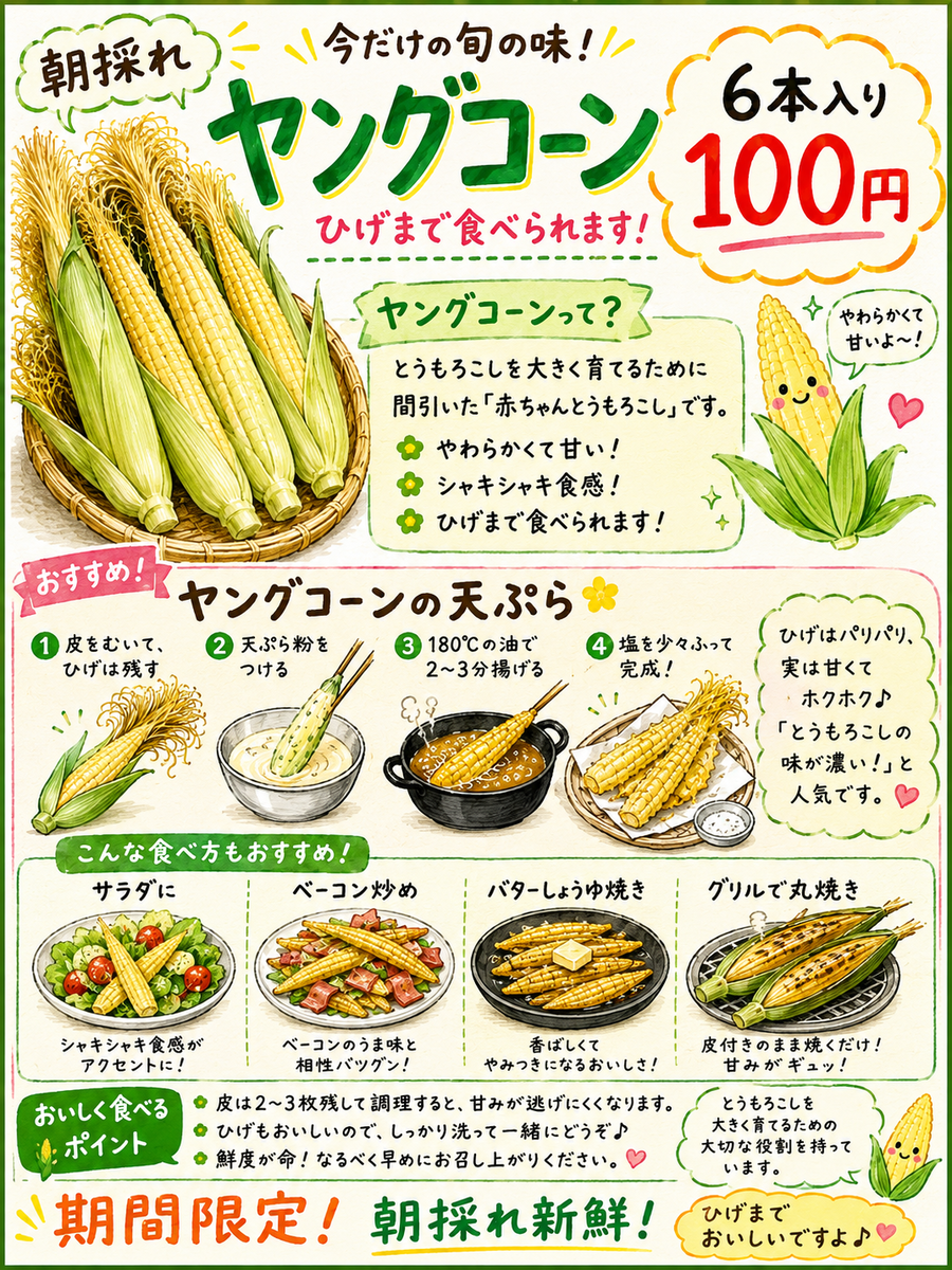 無人販売のヤングコーンのポップ