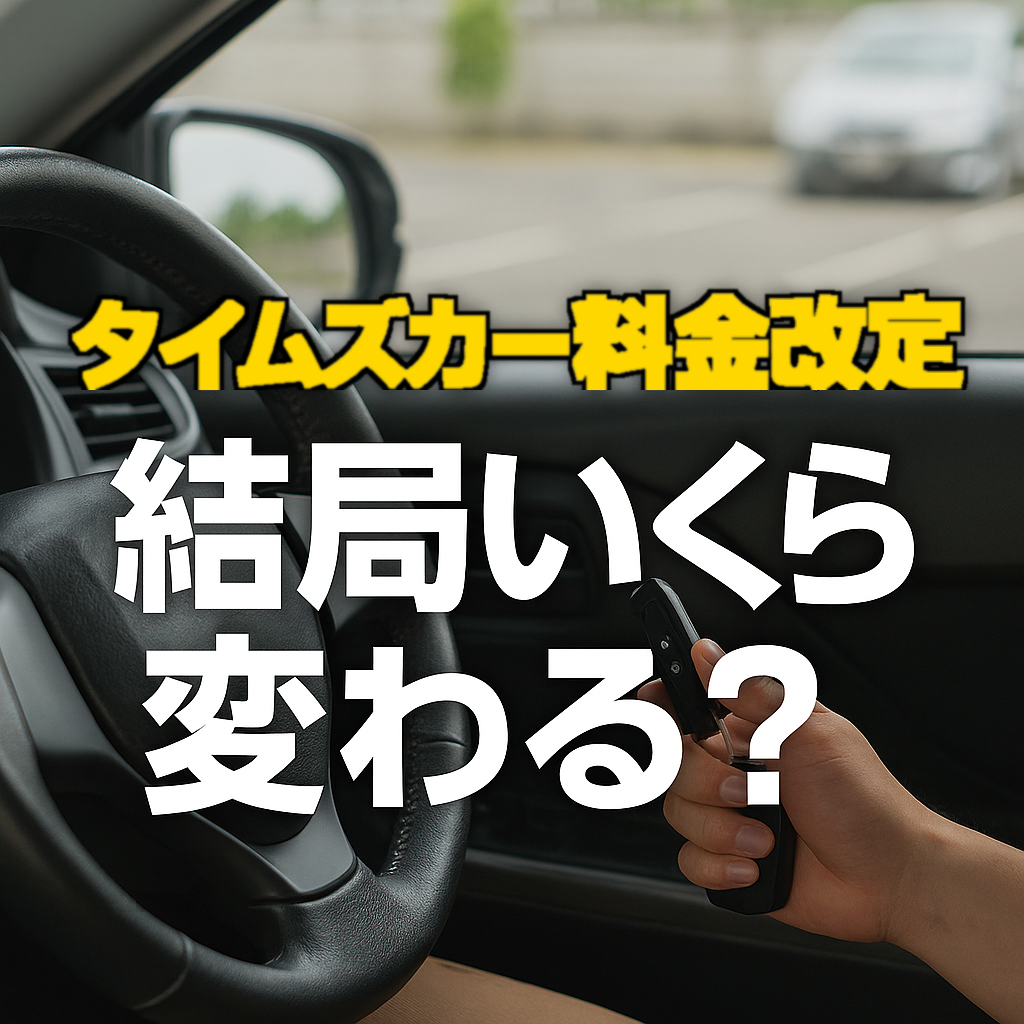車内の写真に文字「タイムズカー料金改定で結局いくら変わる？」を載せたアイキャッチ