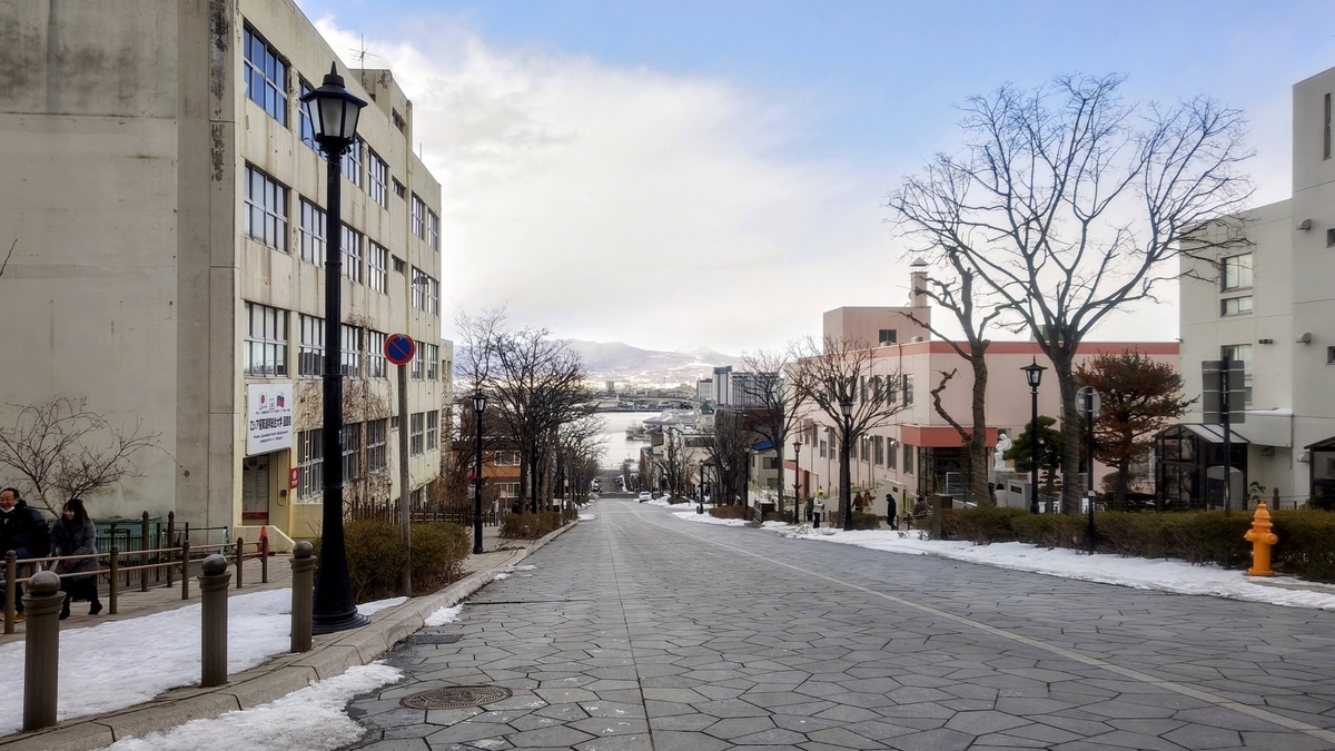 基坂付近から港を見下ろす冬の函館