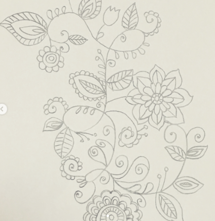 植物をモチーフにした絵。花や葉っぱ、蔦が描かれている