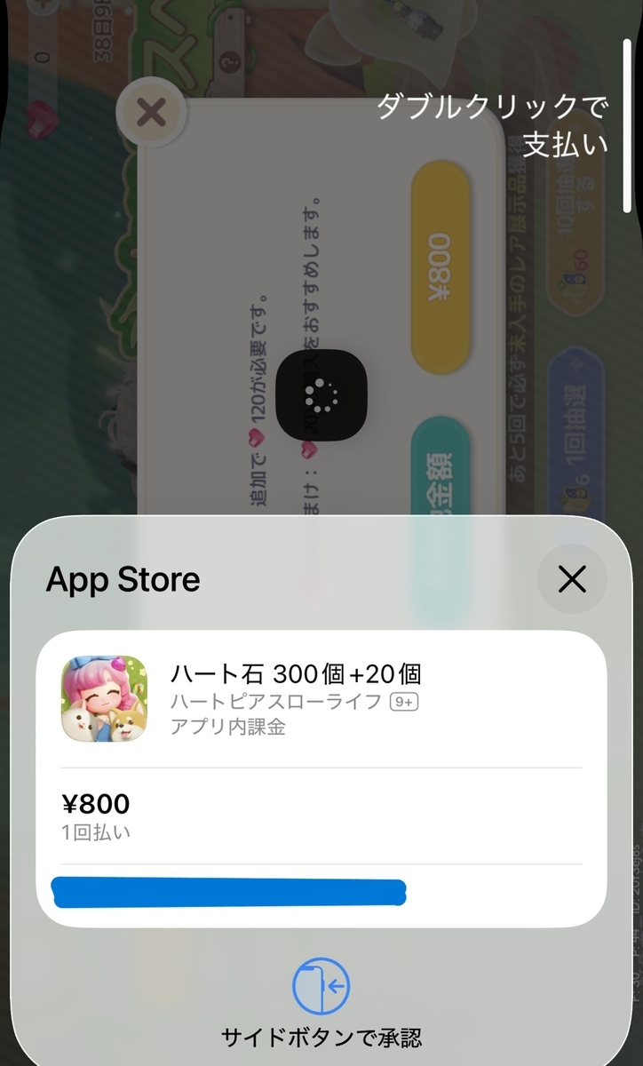 App Store公式決済画面(ハートピアスローライフの課金はApple経由)