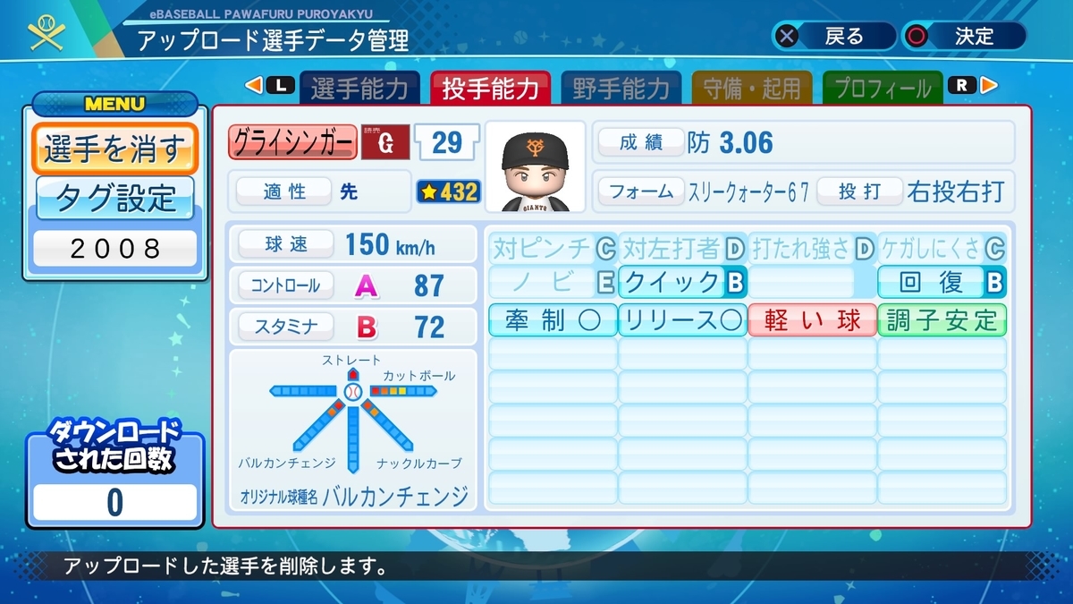 パワプロ 2008年 セス・グライシンガー パワプロ2020 - パカパワの