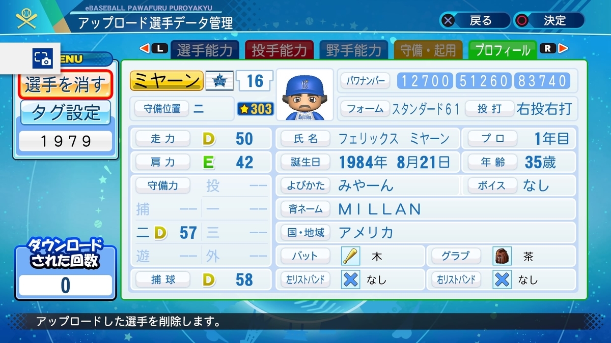 1979年 フェリックス・ミヤーン パワプロ2020 - パカパワのパワプロ2024