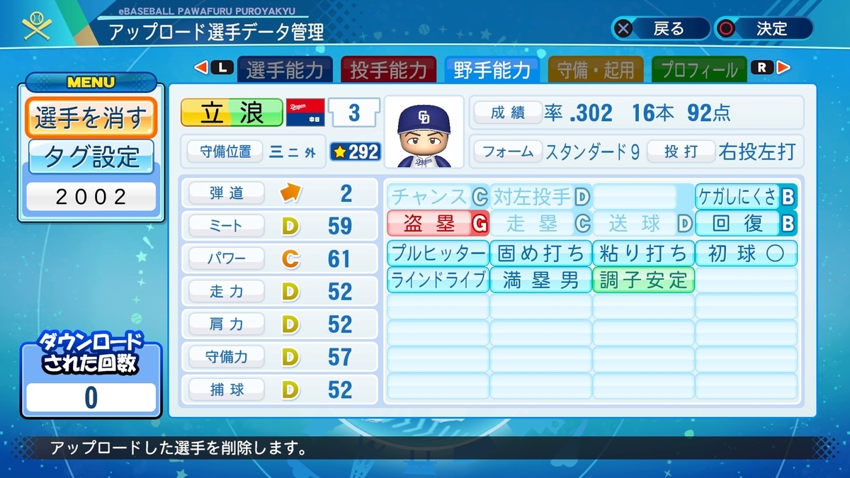 2002年 立浪和義 パワプロ2020 - パカパワのパワプロ2024