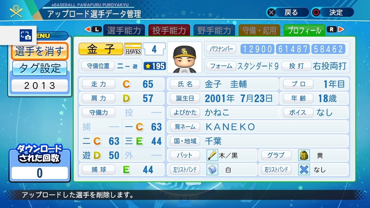 2013年 金子圭輔 パワプロ2020 - パカパワのパワプロ2024