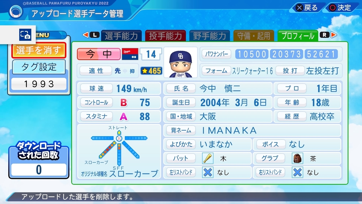 1993年 今中慎二 パワプロ2022 - パカパワのパワプロ2024