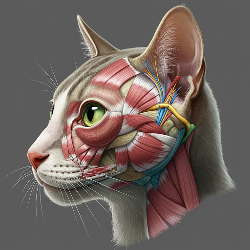 猫の耳の周囲にある多くの筋肉を示した様子