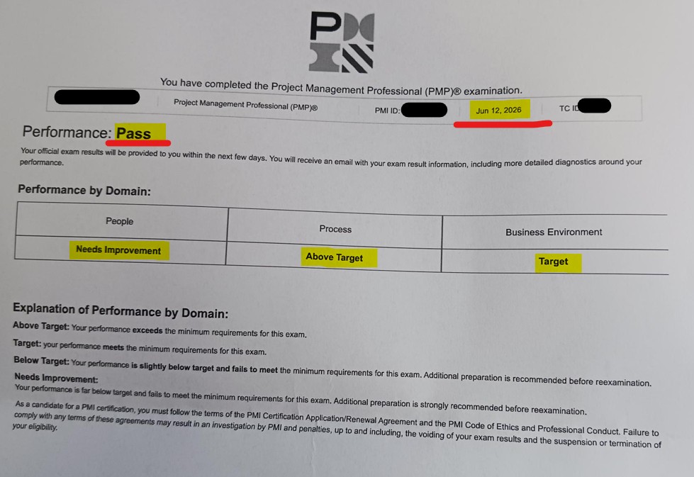 PMP試験受験後　PMP試験合格通知