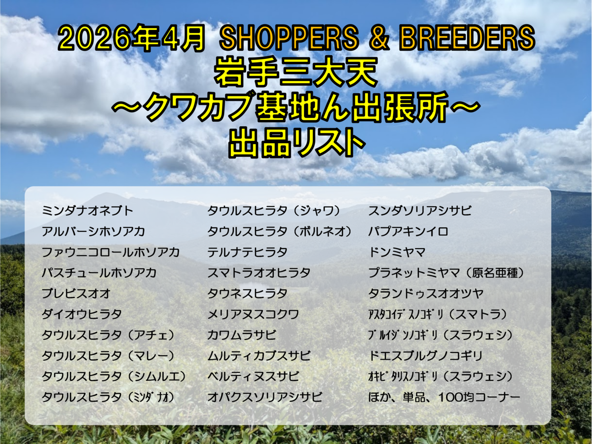 SB】第6回SHOPPERS & BREEDERS 出品生体紹介 岩手三大天～クワカブ基地