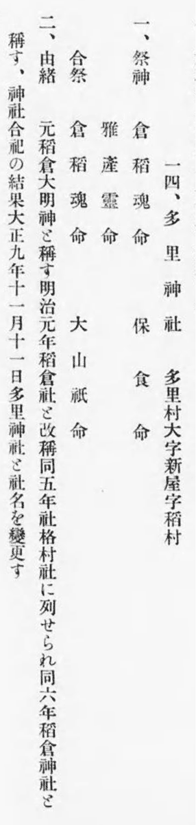 【1920年（大正9年）に改称し「多里神社」に。日野郡史上巻第420頁部分】