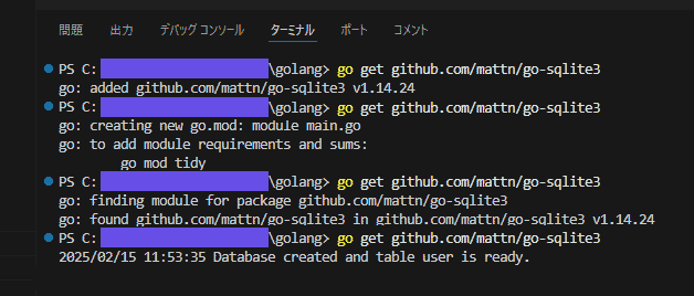 【VSCodeターミナル上でsqlite3がgolangで使えるようになっていった過程】