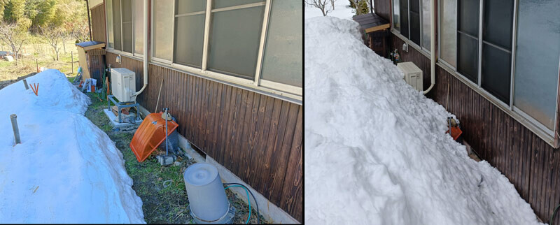 22日・日南町往復:家裏手に雪のかたまり、床下に水は見えず。暗渠排水が機能している - pagetakaBlog