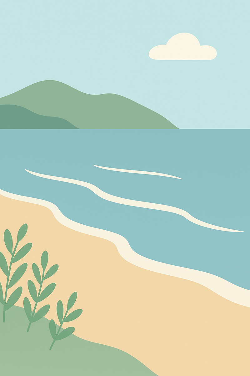 海辺や森の静かな景色を抽象的に表現したフラットイラスト