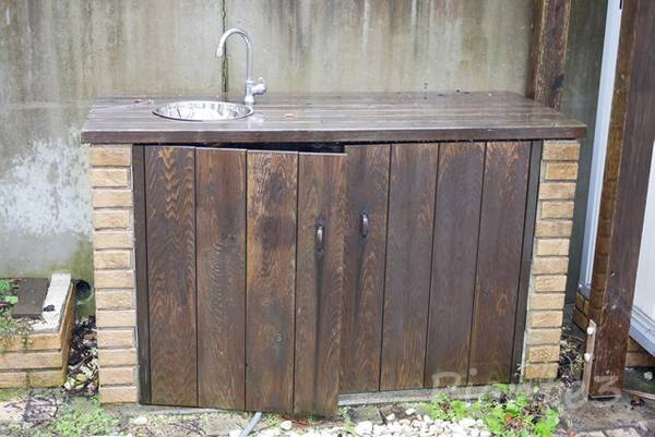 庭のガーデンシンクの洗浄前正面から汚れている