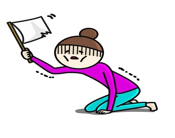 女の人が白旗ふってるイラスト