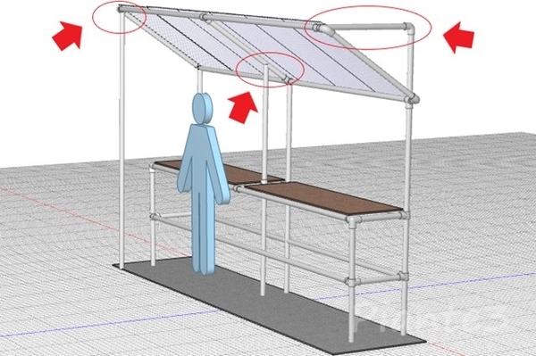 単管屋根控え柱のイラスト