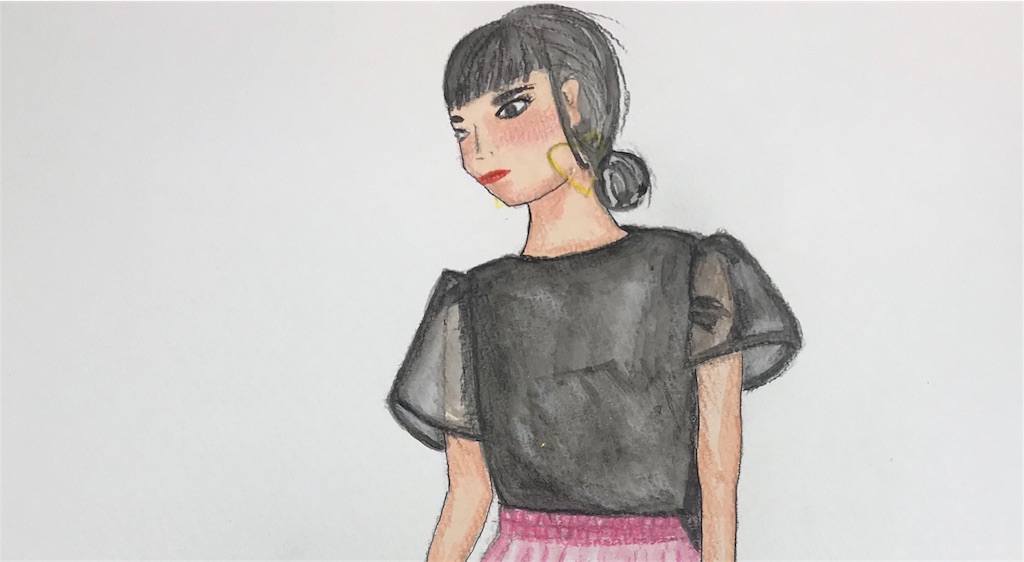 ファッションデザイン画 オーガンジーの着色 洋服大好きぱんじーの奮闘 洋裁 ワンピースデザインと育児のブログ