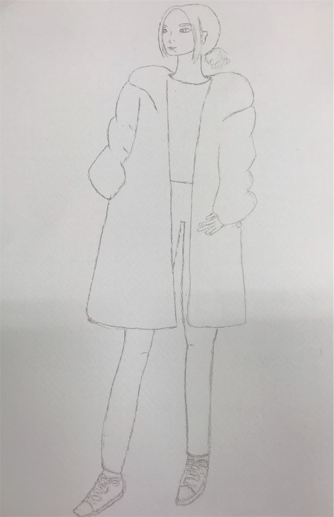 ファッションデザイン画 ファーの完成 洋服大好きぱんじーの奮闘 洋裁 ワンピースデザインと育児のブログ