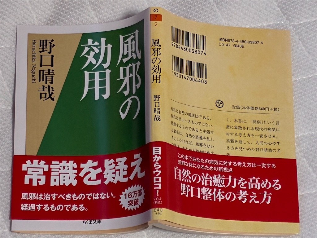 『風邪の効用』裏表紙 - 整体の知恵が風邪の流行メカニズムを解くヒント