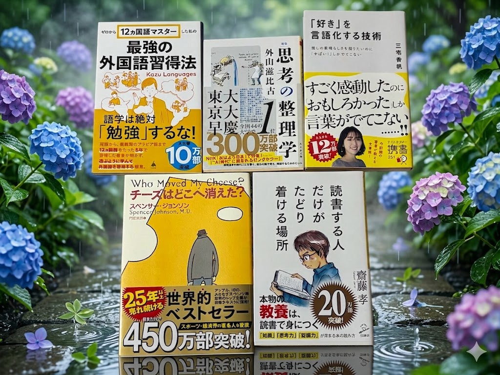 一人で生き抜く　読書　2026年　6月　5冊　ゼロから12ヵ国語マスターした私の最強の外国語習得法　カズ・ランゲージズ　新版　思考の整理学　外山滋比古　マインド　勉強法　「好き」を言語化する技術　文章術　三宅香帆　チーズはどこへ消えた？　スペンサー・ジョンソン　門田美鈴　文学　読書する人だけがたどり着ける場所　齋藤孝　読書術