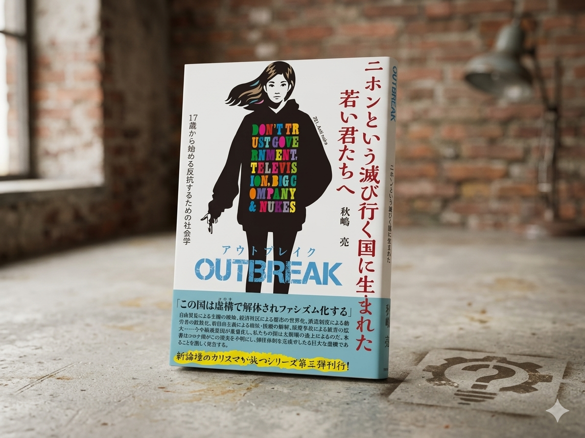秋嶋亮　二ホンという滅び行く国に生まれた若い君たちへOUTBREAK　社会　表紙　一人で生き抜く　書評記事　書評ブログ　Gemini　AI