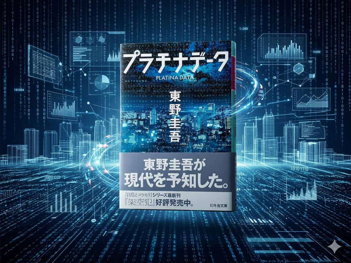 東野圭吾　プラチナデータ　表紙　小説　文学　SF　一人で生き抜く　データ　Gemin　AI