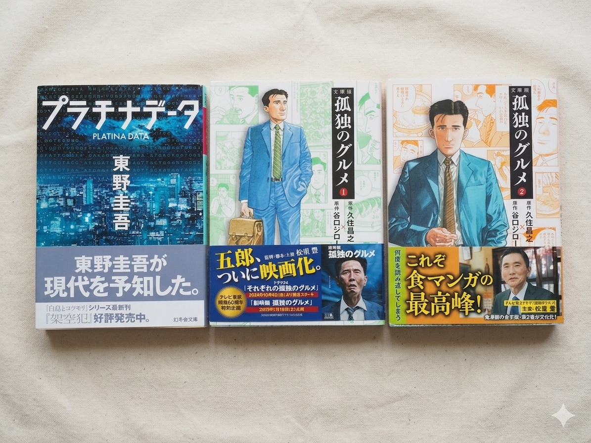 東野圭吾　プラチナデータ　SF　小説　文学　孤独のグルメ　文庫版　漫画　マスメディア　まとめ　Gemini　AI