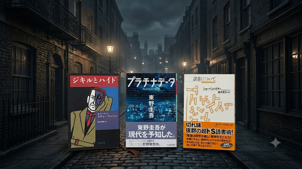 ロバート・L・スティーヴンソン ジキルとハイド 文学 表紙 小説 東野圭吾 プラチナデータ SF小説 ショーペンハウアー 読書について 読書術 一人で生き抜く Gemini AI 書評ブログ 書評記事