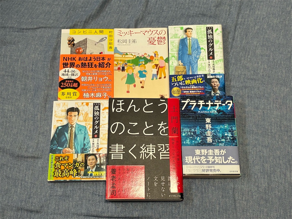 一人で生き抜く まとめ記事 書評記事 書評ブログ コンビニ人間 文学 表紙 小説 村田沙耶香 ミッキーマウスの憂鬱 松岡圭祐 文庫版孤独のグルメ①② 谷口ジロー 久住昌之 漫画 ほんとうのことを書く練習 土門蘭 文章術 プラチナデータ 東野圭吾 ミステリー