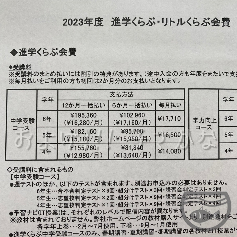 四谷大塚】進学くらぶ 値上→してません！ - およげ!!! 子さかな