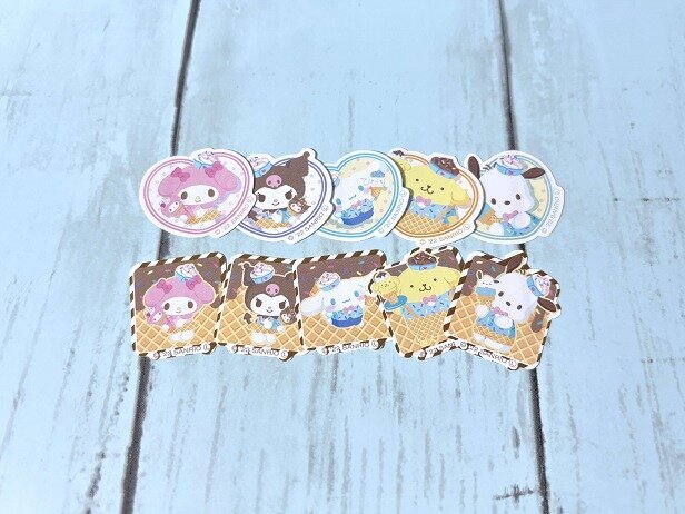 ダイソー サンリオのフレークシール サンリオキャラクターズ(アイスクリームパーラー)の中身10枚